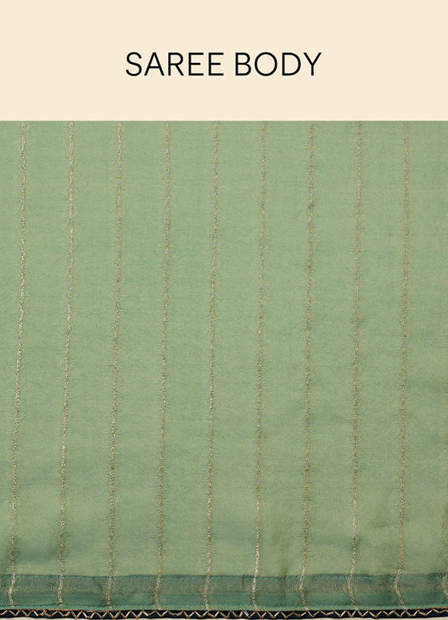 Forest Green Zari Striped Saree image number 4